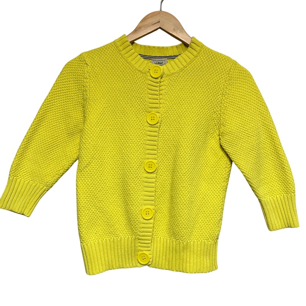LL Bean  Retro Cardigan Sweater Womens S Large Button Preppy Cotton Knit 3/4 Slv